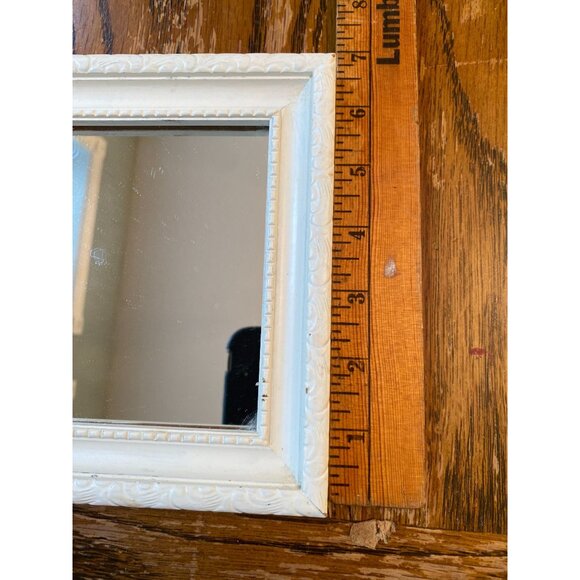 Small Vintage White Ornate Rectangular Mirror With Decorative Frame - Picture 2 of 4